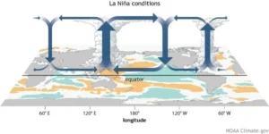 warming of water in the central and eastern tropical Pacific Ocean